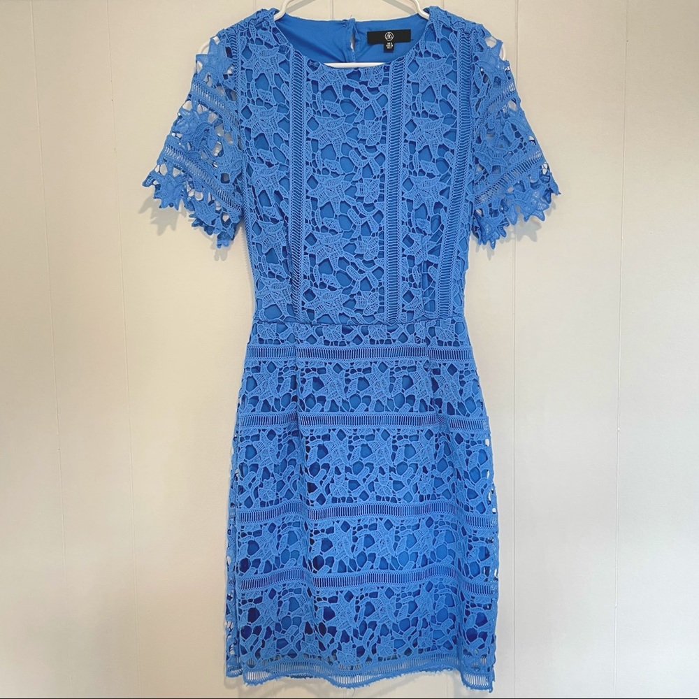 Misguided Blue Crochet Open Back Dress